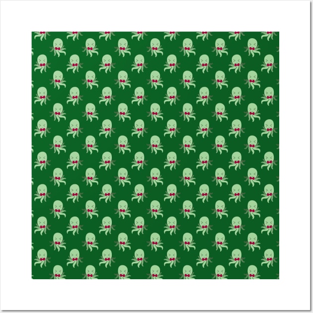 Bowtie Octopus Green Pattern Wall Art by saradaboru